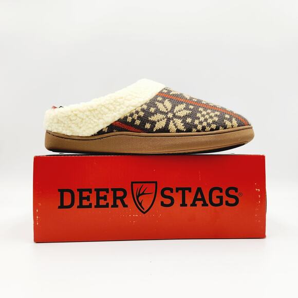 Deer Stags Men's Brown Knit Pattern Faux Fur Lined Lodge Slippers Size XL / 13 - Picture 3 of 8